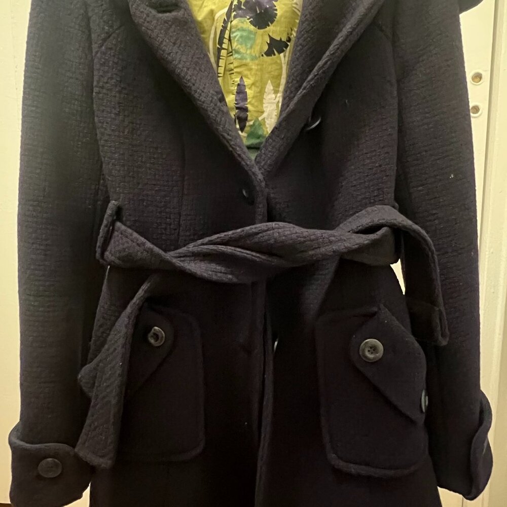 Anthropologie Elevens Women's Belted Wool Tweed Peacoat Coat